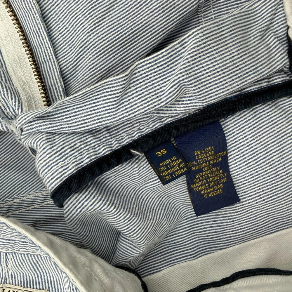 Polo Cargo Shorts Mens 35 White Blue Pinstripe Cotton Classic Y2K Baggy Loose
